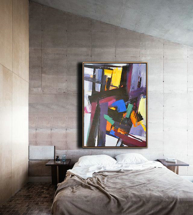 Extra Large 72" Acrylic Painting,Vertical Palette Knife Contemporary Art,Oversized Custom Canvas Art,Black,Purple,Pink,Blue,Yellow,Brown.etc